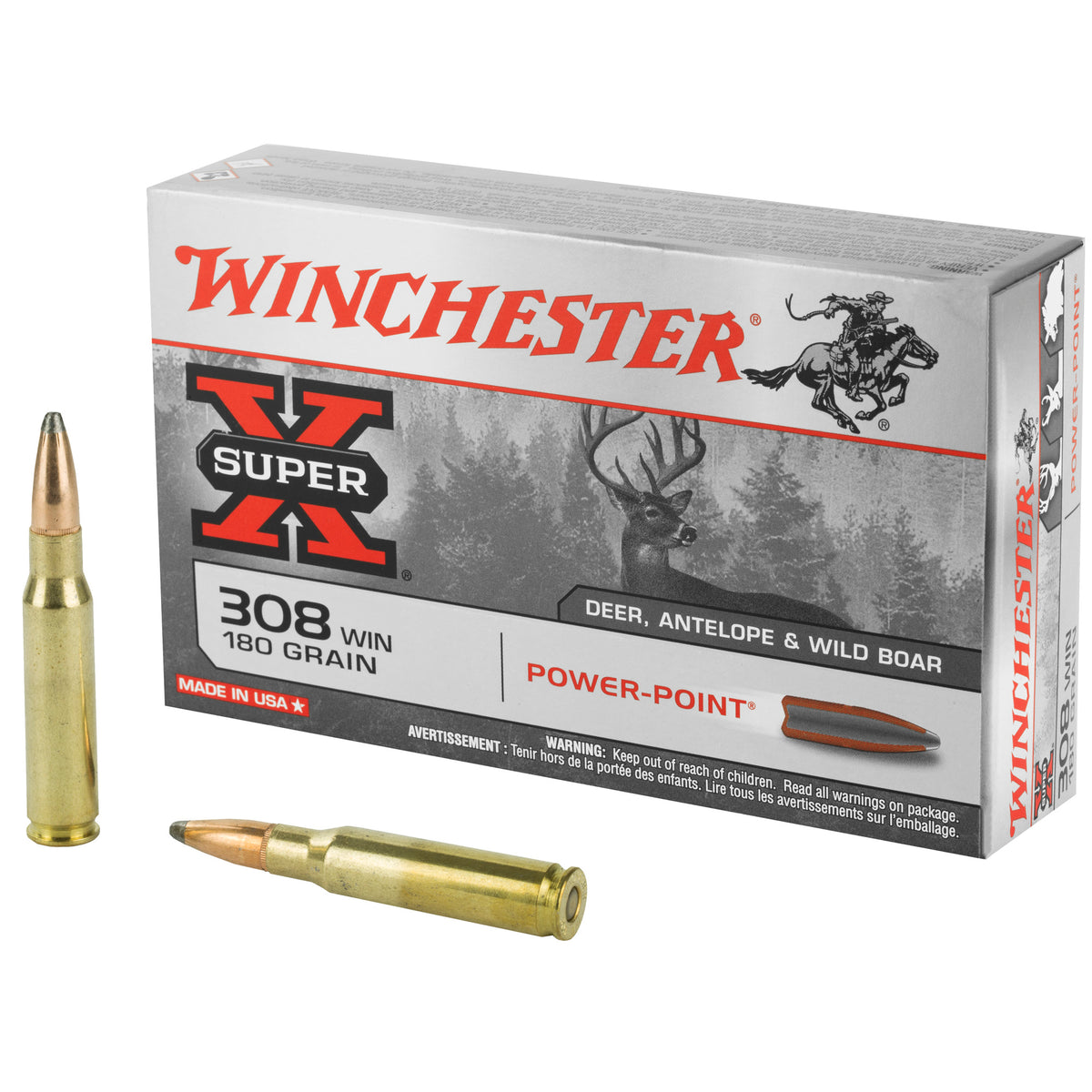 Winchester Super-X Power-Point Pointed Soft Point 180 Grain .308 Win / 7.62x51mm 2620 fps 020892200401