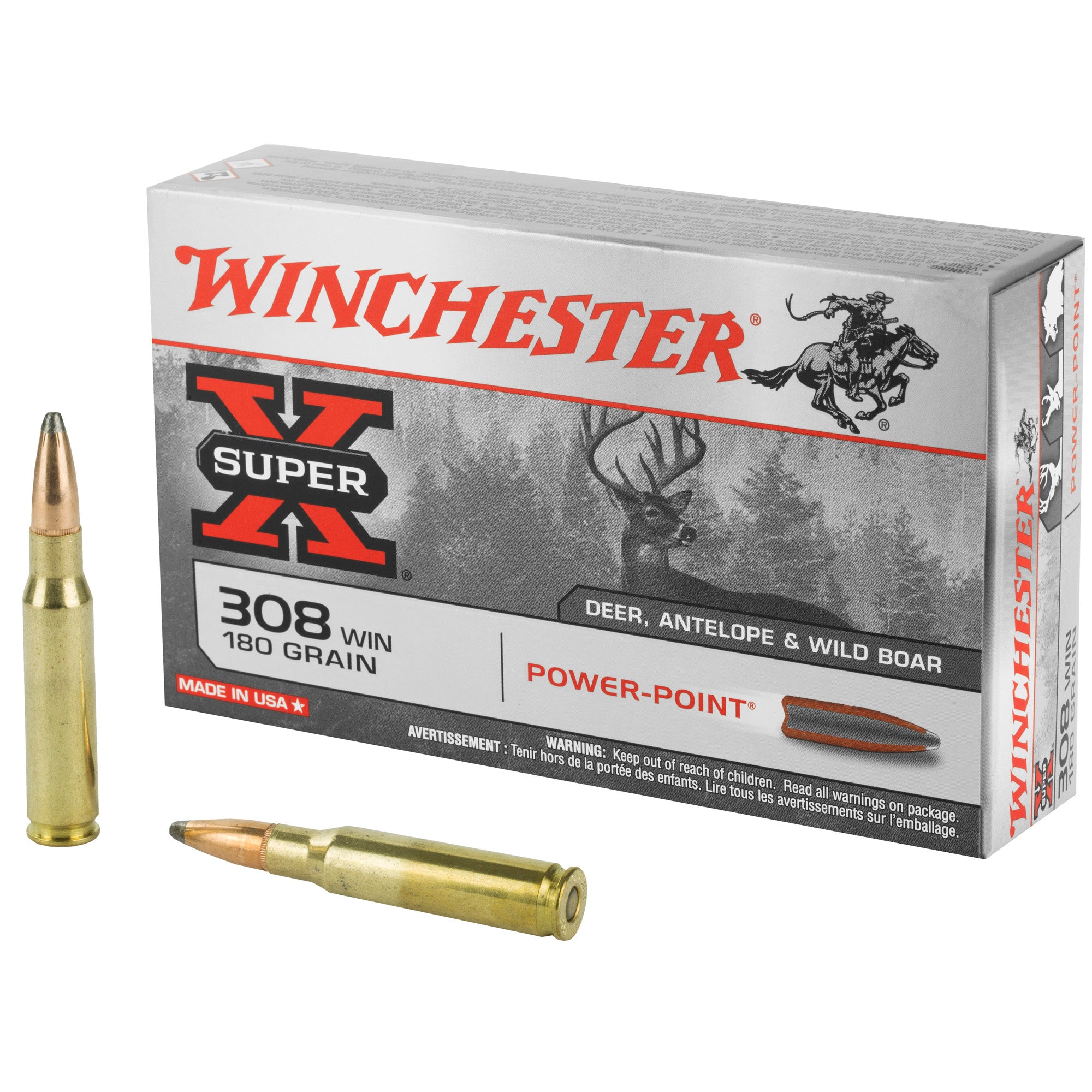 Winchester Super-X Power-Point Pointed Soft Point 180 Grain .308 Win / 7.62x51mm 2620 fps 020892200401