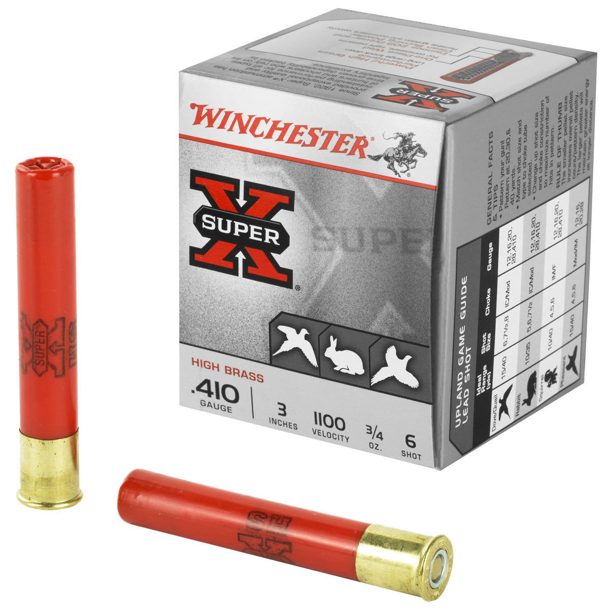 Winchester .410 Bore Shotgun Ammo Super-X HIGH BRASS Heavy Game Load 3 in 3/4 oz #6