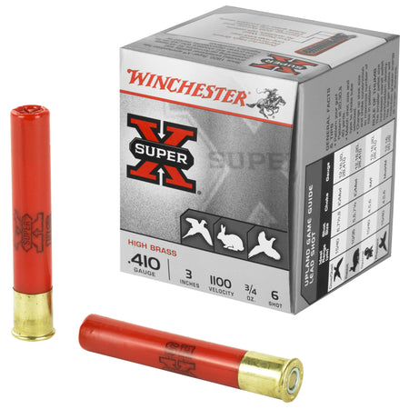 Winchester .410 Bore Shotgun Ammo Super-X HIGH BRASS Heavy Game Load 3 in 3/4 oz #6