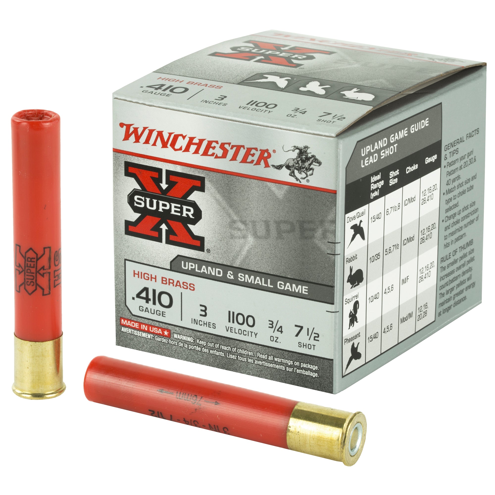 Winchester .410 Bore Shotgun Ammo Super-X HIGH BRASS Heavy Game Load 3 in 3/4 oz #7.5
