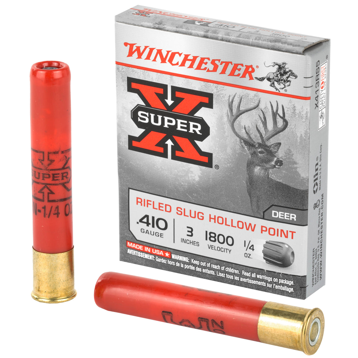 Winchester .410 Bore Shotgun Ammo Super-X Hollow Point Rifled Slug 3 in 1/4 oz Slug