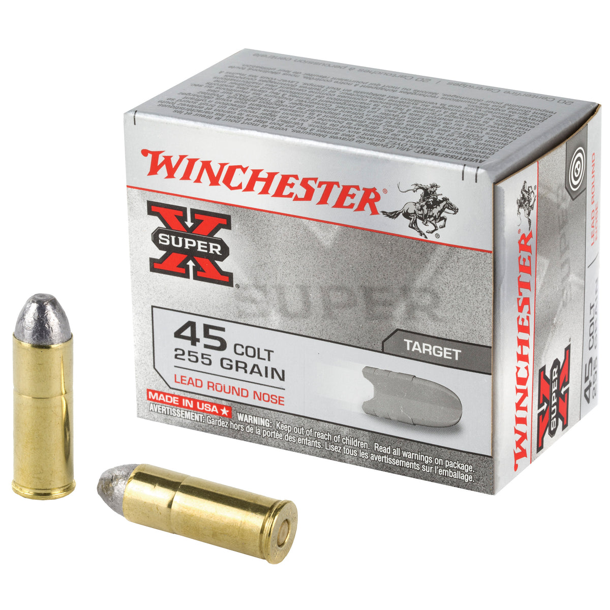 Winchester Super X Lead Round Nose 255 Grain .45 Long Colt 860 fps 020892201705