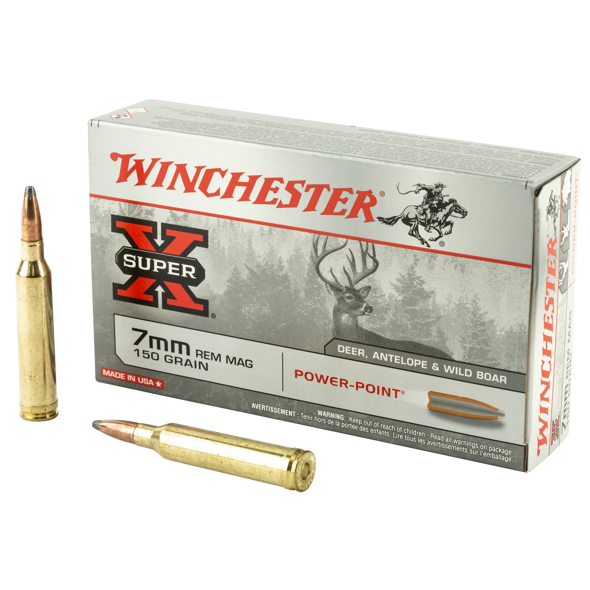 Winchester Super-X Power-Point 150 Grain 7mm Remington Mag 3090 fps 020892200326