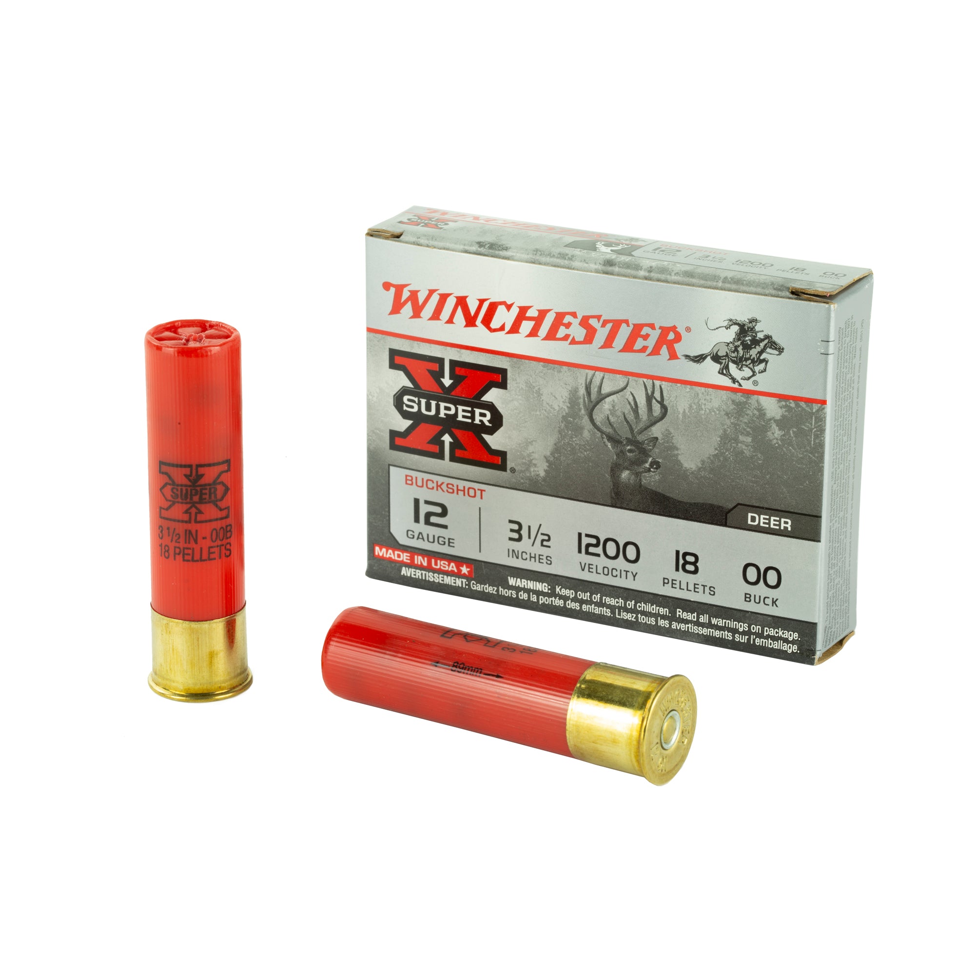 Winchester 12 Gauge Shotgun Ammo Super-X 18 Pellets 3.5 in 2-1/4 oz 00 Buck