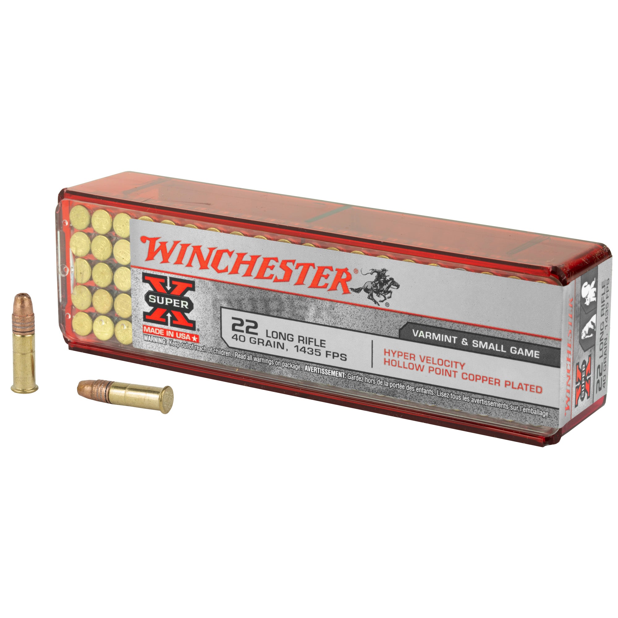 Winchester Hyper Velocity Super X Hyper Velocity Hollow Point Copper Plated 40 Grain .22 Long Rifle 1435 fps 020892102156