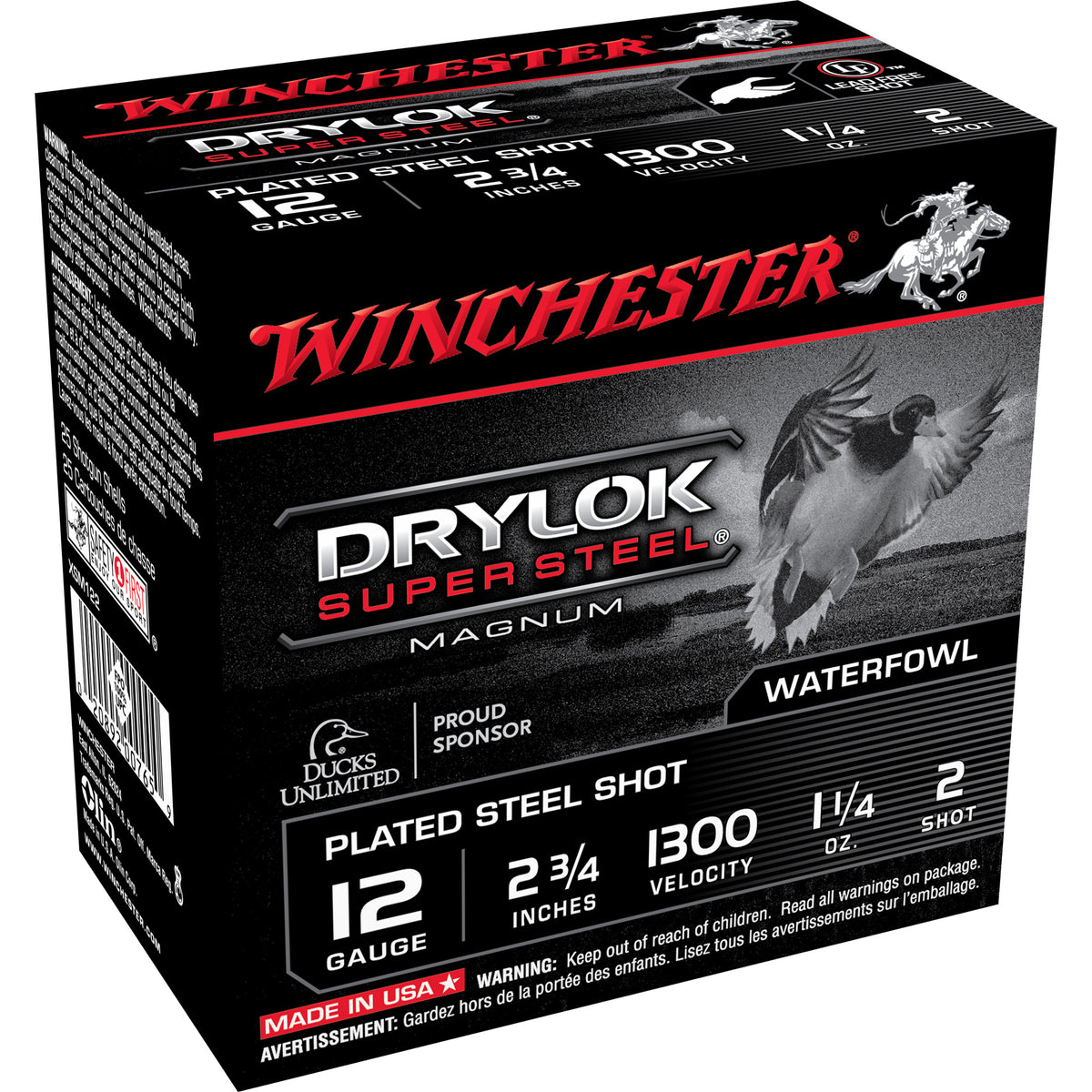 Winchester XSM122 Drylok Super Steel Magnum 12 Gauge 2.75" 1-1/4oz 2 Shot 1300 fps 020892007659