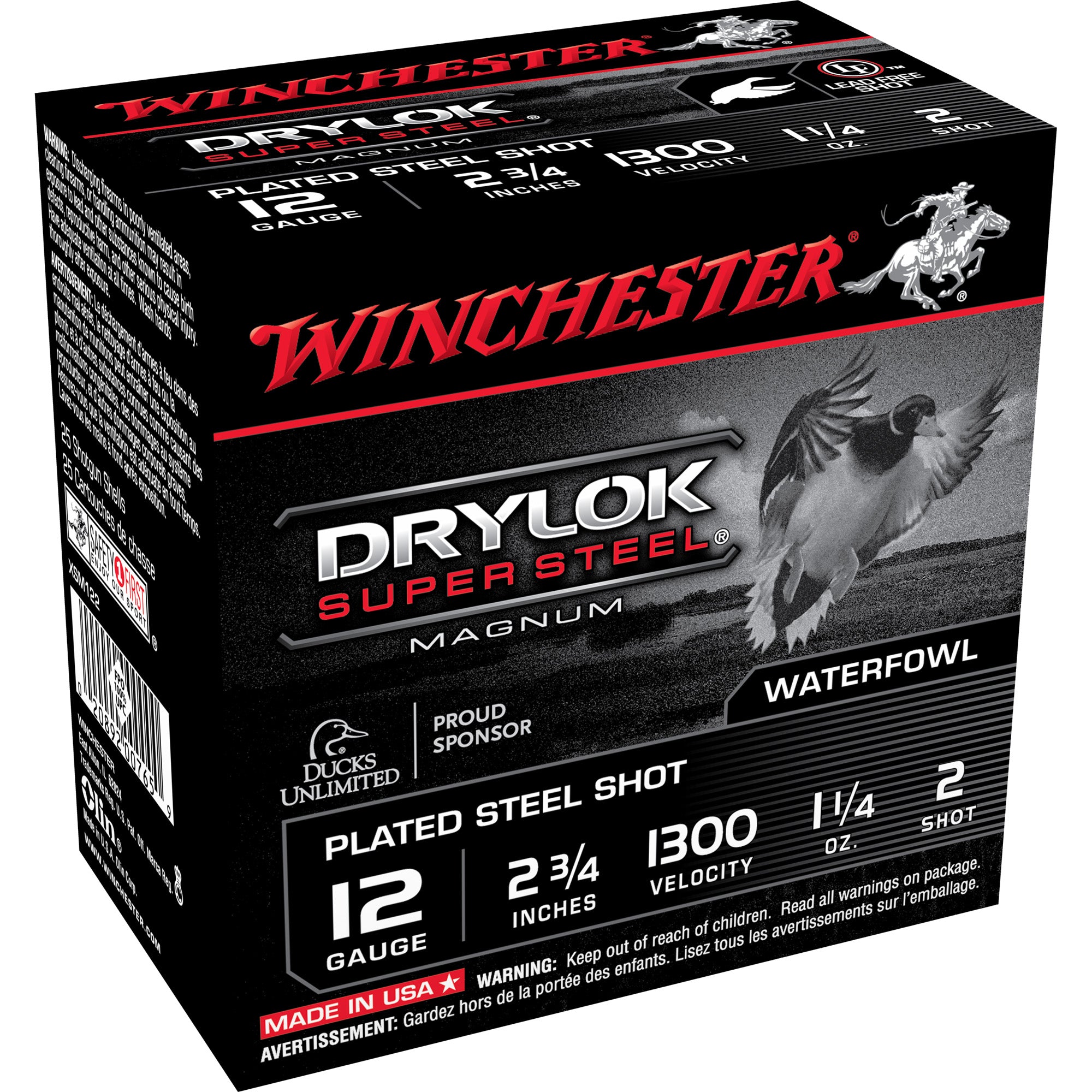 Winchester XSM122 Drylok Super Steel Magnum 12 Gauge 2.75" 1-1/4oz 2 Shot 1300 fps 020892007659