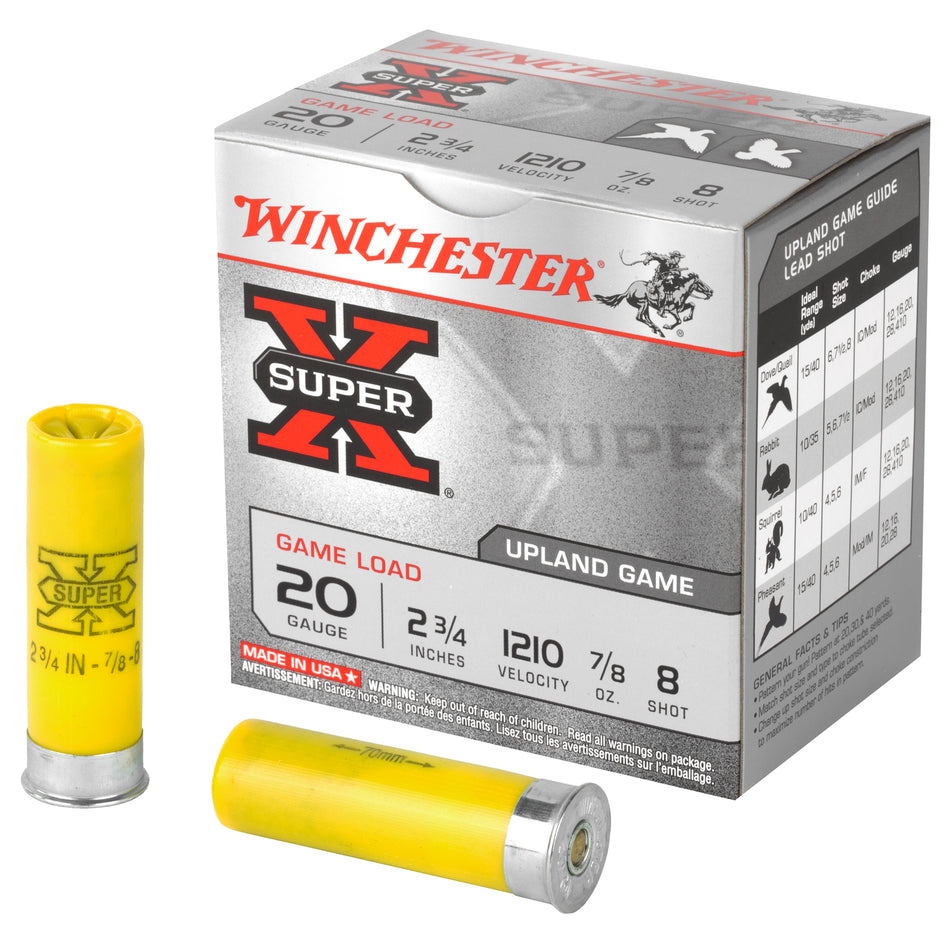Winchester 20 Gauge Shotgun Ammo Super-X Game Load 2.75 in 7/8 oz #8