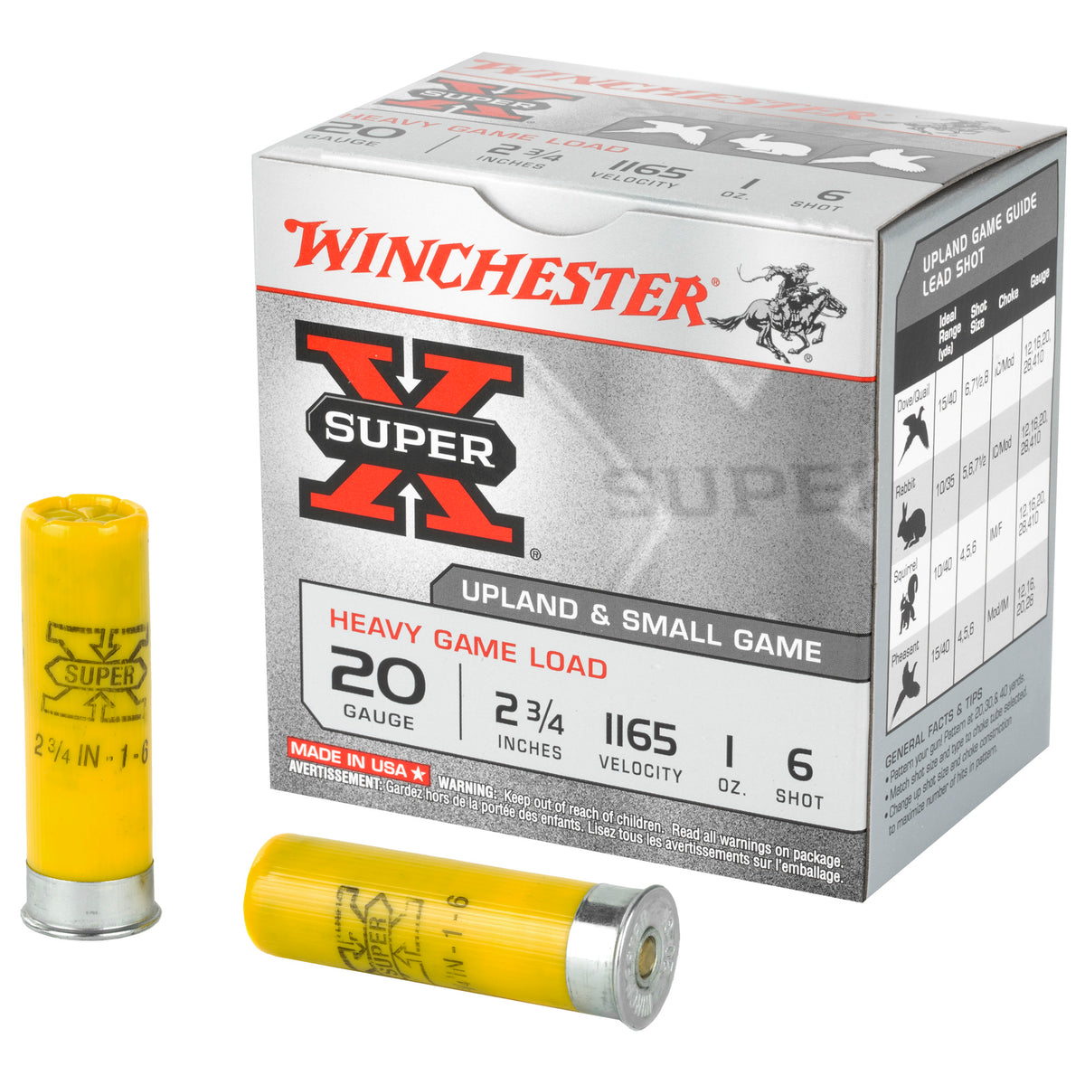 Winchester XU20H6 Super X Heavy Game Load 20 Gauge 2.75" 1oz 6 Shot 1165 fps 020892013339