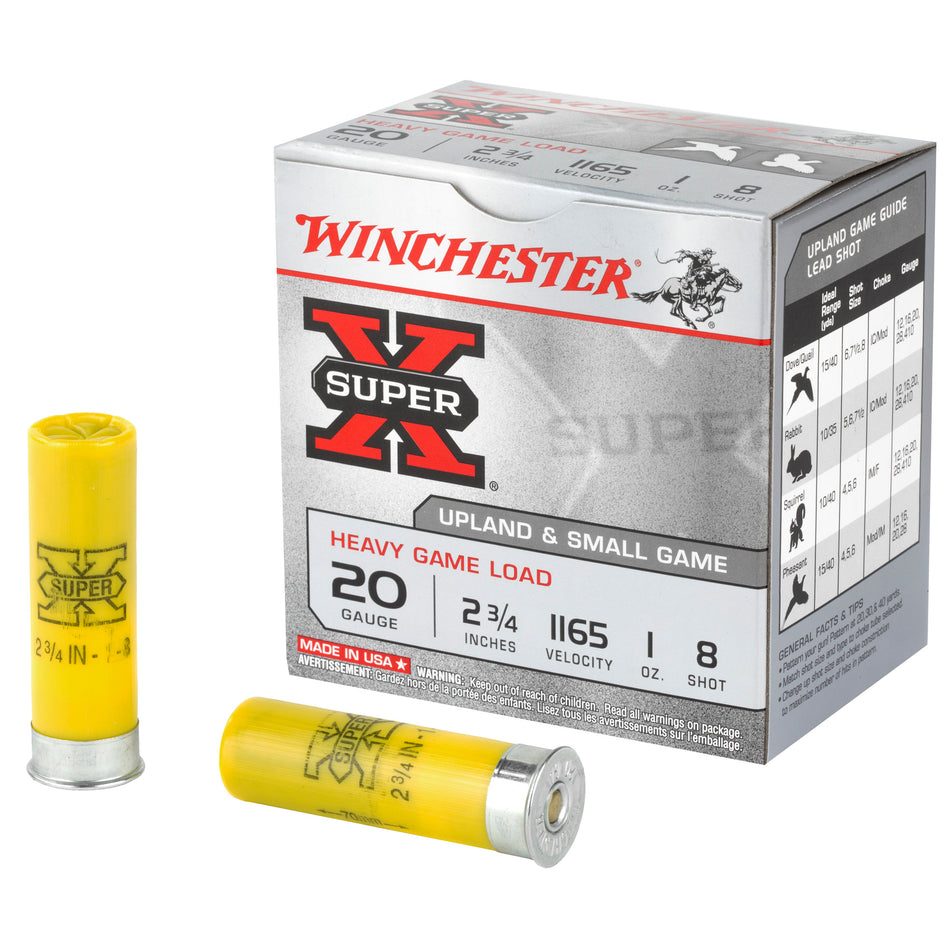 Winchester XU20H8 Super X Heavy Game Load 20 Gauge 2.75" 1oz 8 Shot 1165 fps 020892013377
