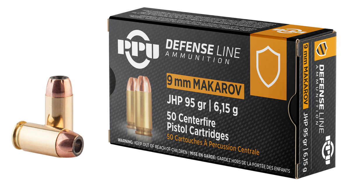 PPU PPD9M Defense Handgun 9x18 Makarov 95 gr Jacketed Hollow Point (JHP) 50 Per Box/ 20 Cs
