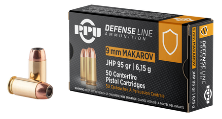 PPU PPD9M Defense Handgun 9x18 Makarov 95 gr Jacketed Hollow Point (JHP) 50 Per Box/ 20 Cs