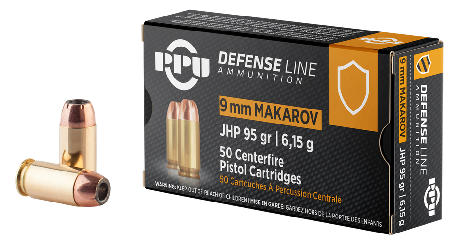 PPU PPD9M Defense Handgun 9x18 Makarov 95 gr Jacketed Hollow Point (JHP) 50 Per Box/ 20 Cs