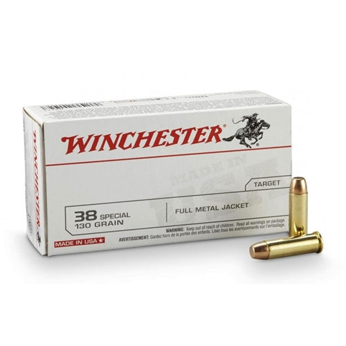 Winchester .38 Special White Box USA 130 grain Full Metal Jacket ammunition