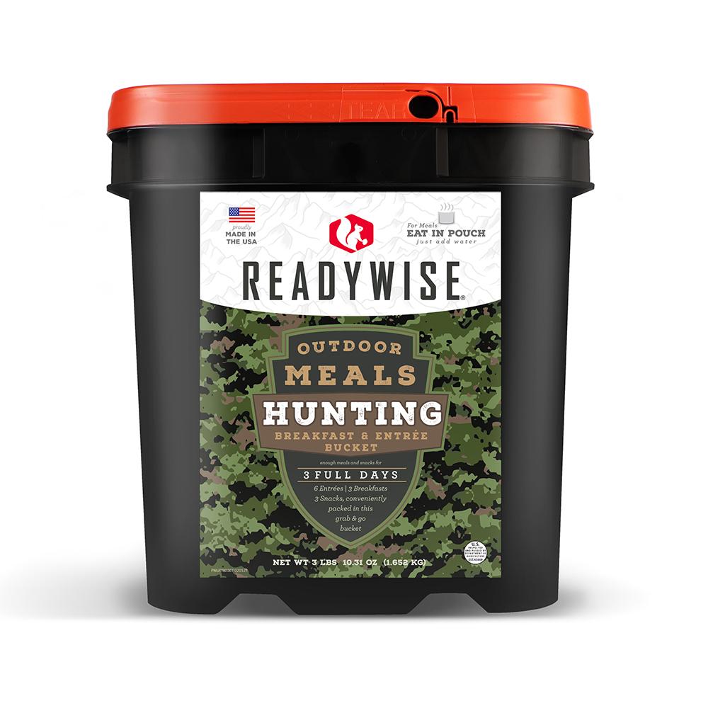 ReadyWise Hunting Outdoor Meal Bucket with Entrees Breakfasts and Snacks