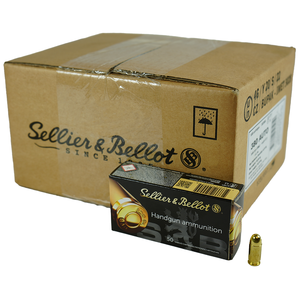 Sellier and Bellot .380 ACP/Auto Handgun 92 grain Full Metal Jacket ammunition
