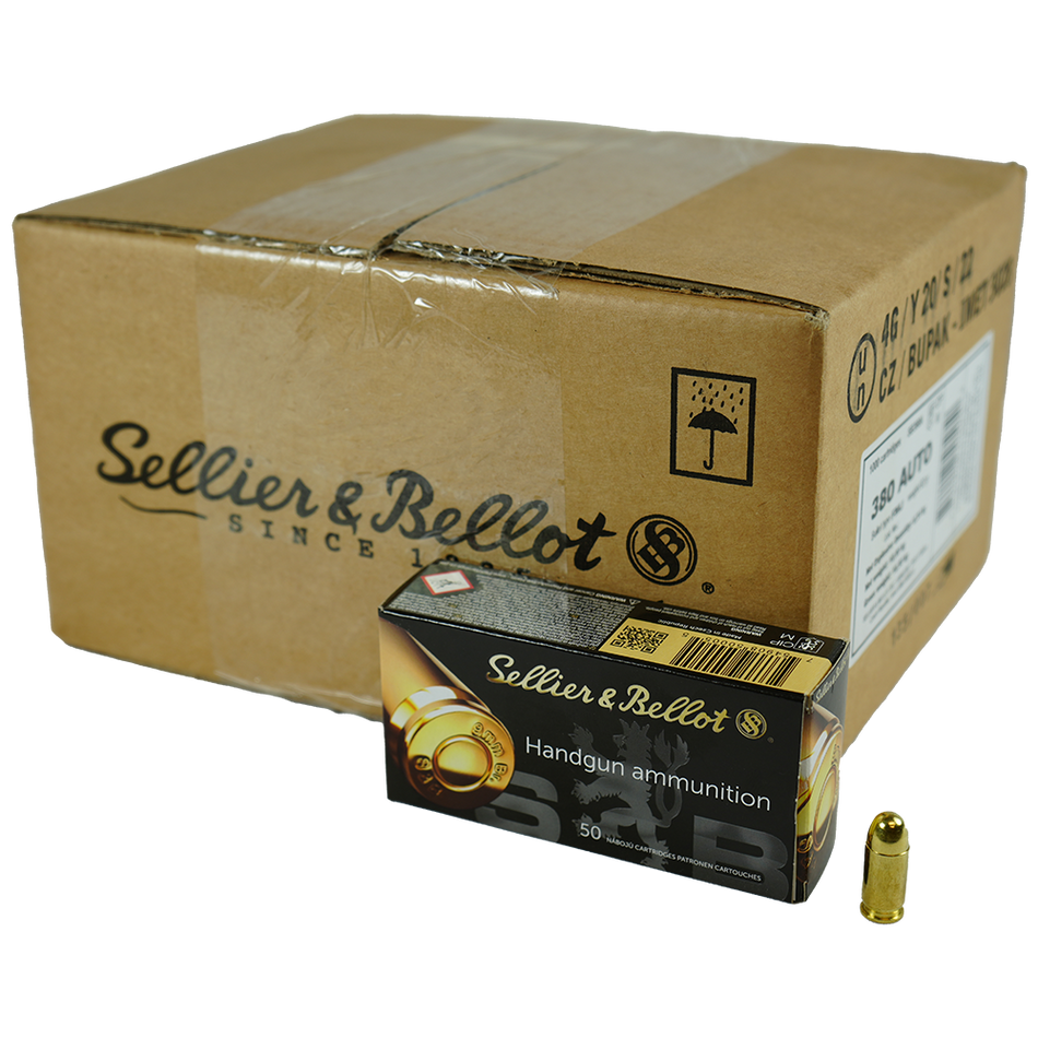 Sellier and Bellot .380 ACP/Auto Handgun 92 grain Full Metal Jacket ammunition