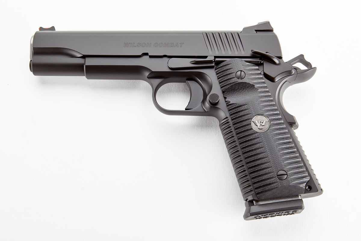 Wilson Combat ACPFS45 ACP Full-Size 45 ACP Caliber with 5" Barrel, 8+1 Capacity, Black Armor-Tuff Finish Carbon Steel Beavertail Frame, Serrated Black Carbon Steel Slide & Black G10 Eagle Claw Grip