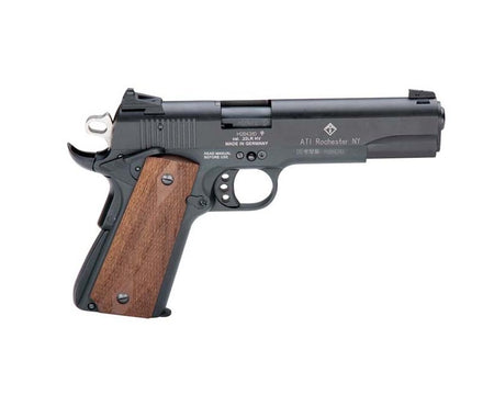 GSG GSG2210M1911 1911 22 LR 10+1 5" Threaded Barrel, Black Anodized Serrated Slide & Zinc Alloy w/Beavertail Frame, Double Diamond Walnut Grip