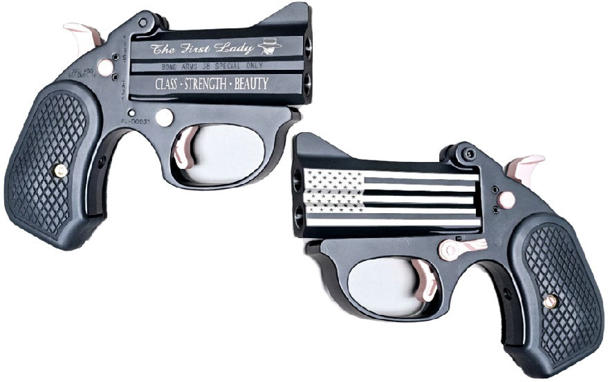 Bond Arms BAFL-BP-38SPL The First Lady 38 Special 2rd Shot 3" Black Stainless Steel Barrel, Black Cerakote w/"The First Lady", "Class, Strength, Beauty" Stainless Steel Frame w/Rose Gold Accents, Bla