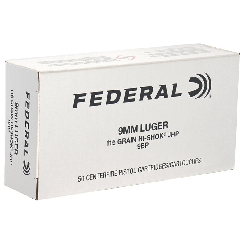 Federal Classic 9mm Luger Ammo 115 Grain Hi-Shok Jacketed Hollow Point (JHP)