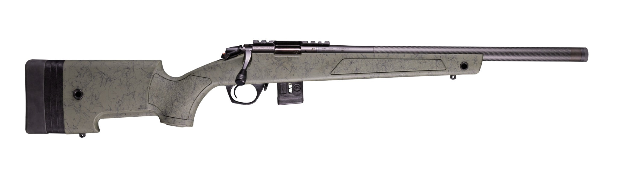 Bergara Rifles BMR008 BMR-X Carbon Fiber 22 LR 10+1 18" Carbon Fiber Threaded Barrel, Black Cerakote Picatinny Rail Steel Receiver, Adj LOP Black w/Green Webbing Synthetic Stock