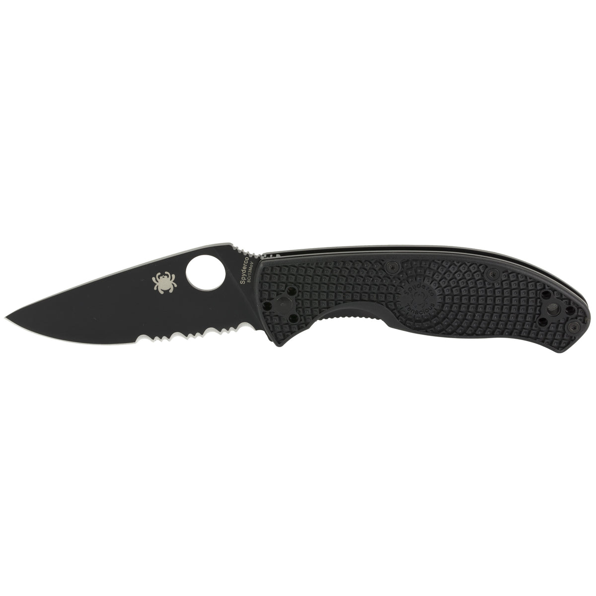 Spyderco C122PSBBK Tenacious Lightweight 3.39" Part Serrated Black Oxide 8Cr13MoV Blade Black FRN Handle Includes Pocket Clip