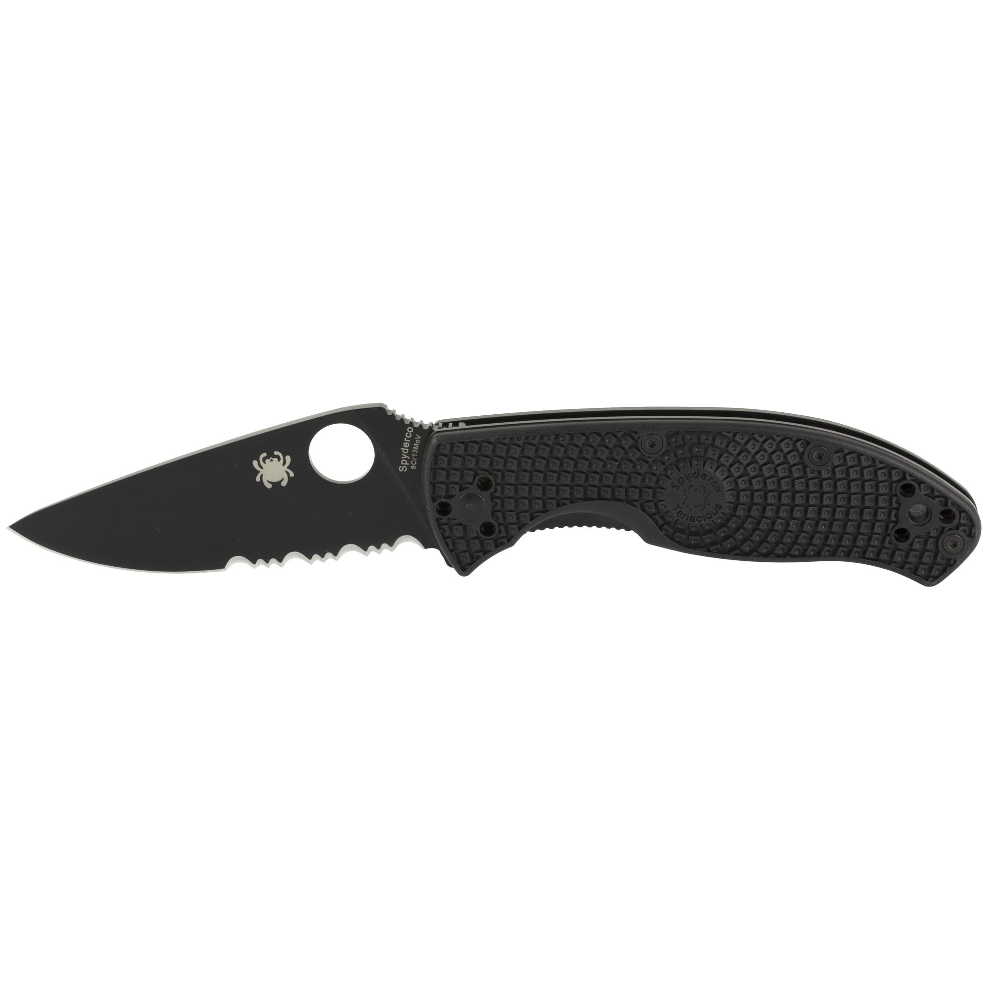 Spyderco C122PSBBK Tenacious Lightweight 3.39" Part Serrated Black Oxide 8Cr13MoV Blade Black FRN Handle Includes Pocket Clip