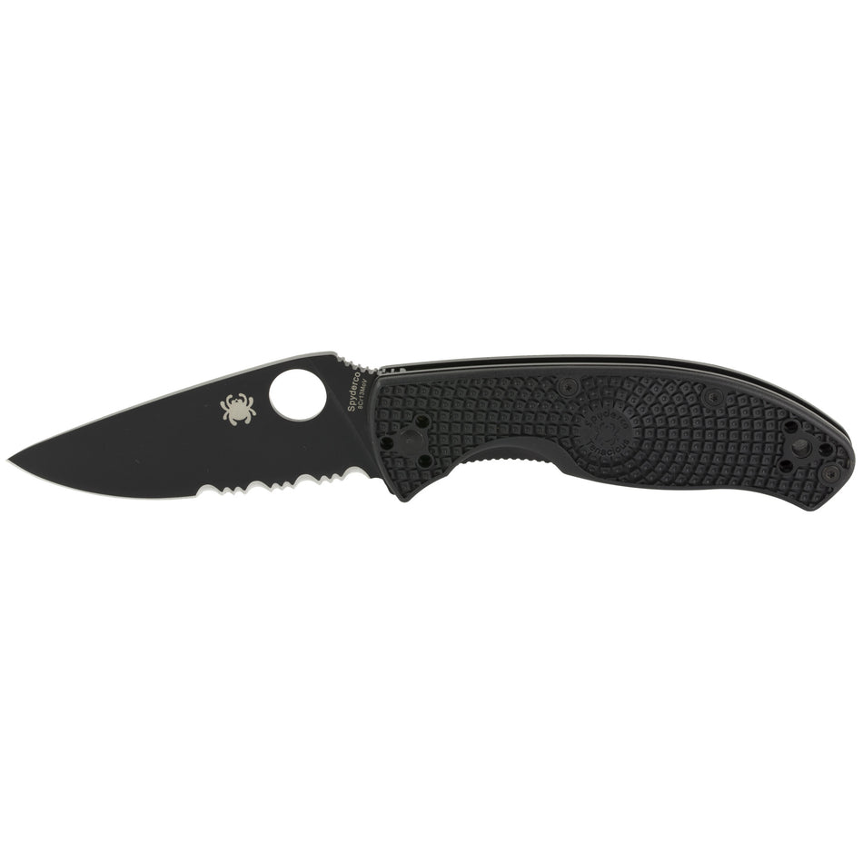 Spyderco C122PSBBK Tenacious Lightweight 3.39" Part Serrated Black Oxide 8Cr13MoV Blade Black FRN Handle Includes Pocket Clip