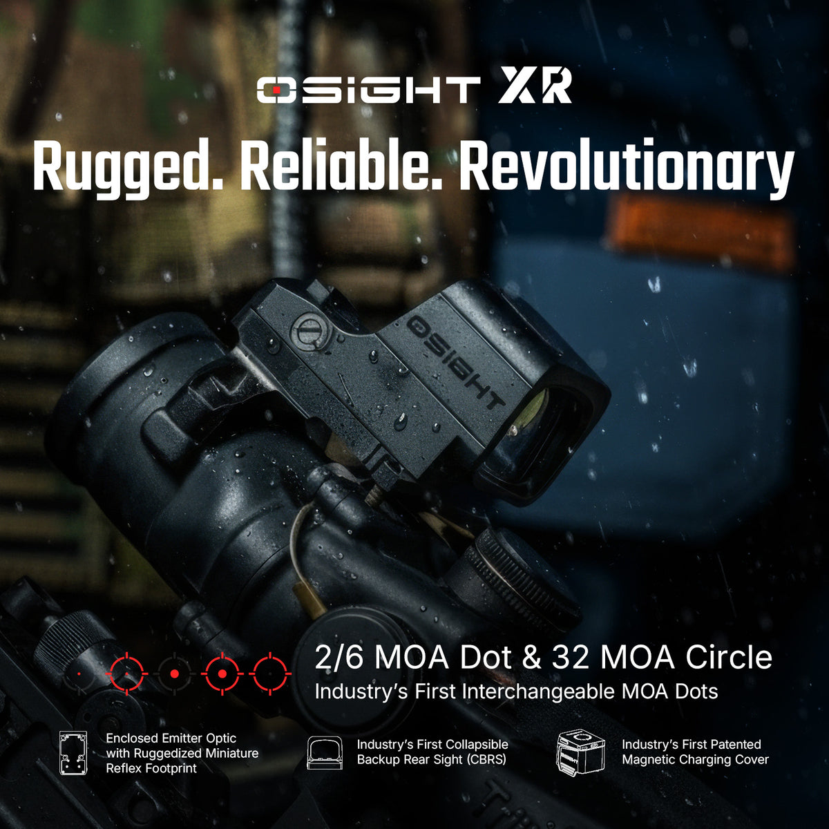 Osight XR Enclosed Emitter Red Dot Sight with RMR Footprint and Multi-Reticle System