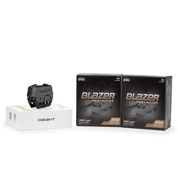 Osight R 2 MOA Dot/65 MOA Circle Multi-Reticle Rifle Optic + Blazer 9mm Luger 115 Grain Full Metal Jacket 400ct