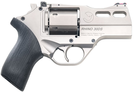 Chiappa Firearms CF340290 Rhino 30SAR *CA Compliant Small Frame 357 Mag 6 Shot, 3" Nickel-Plated Steel Vent Rib Barrel & Cylinder, Nickel-Plated Aluminum Frame, Black Rubber Grip, Concealed Hammer