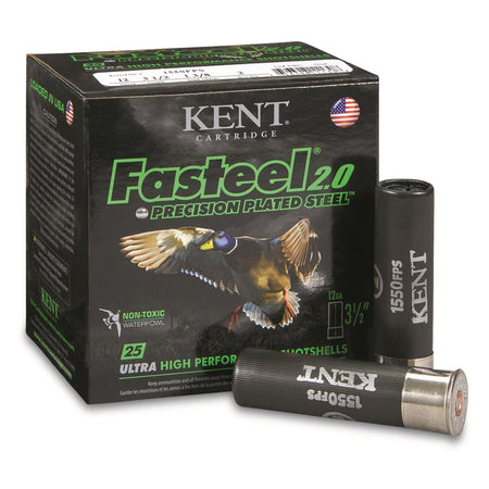 Kent Cartridge 12 Gauge Shotgun Ammo Fasteel 2.0 Precision Plated Steel 3.5 in 1-3/8 oz #2