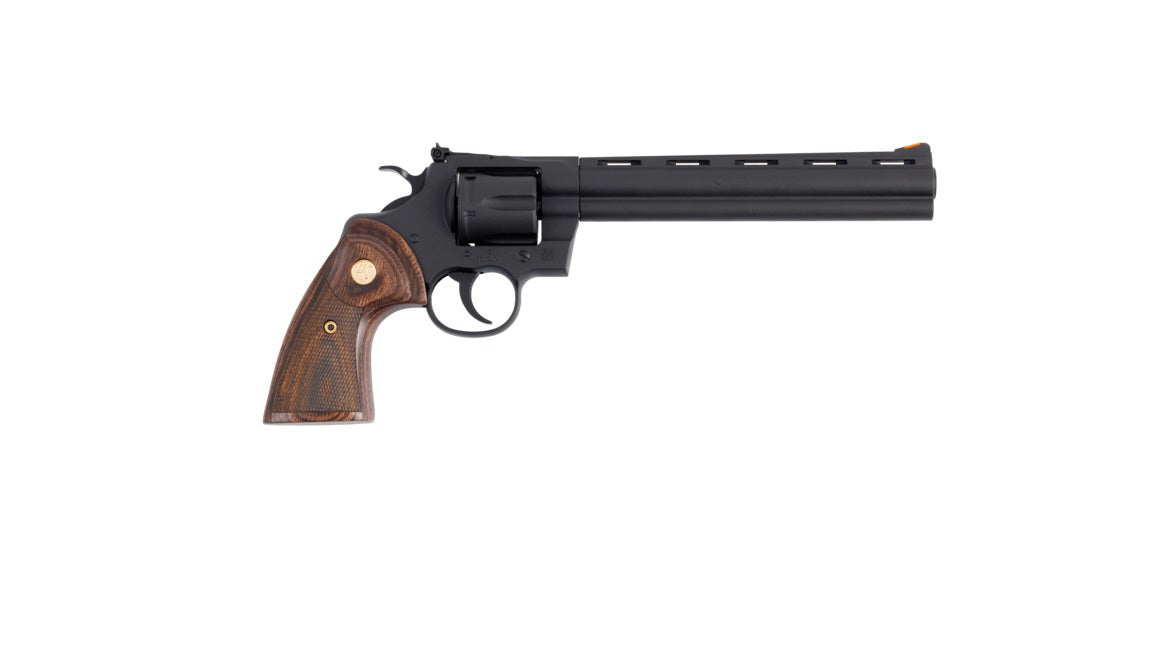 Colt Mfg PYTHONBM8WTS Python 357 Mag/38 Special 6 Shot 8" Matte Blued Vent Rib Carbon Steel Barrel, Cylinder & Frame, Wood Grip, Exposed Hammer