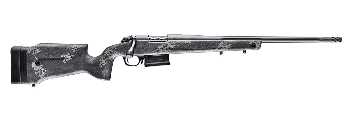 Bergara Rifles B14LM7513 B-14 Crest 7mm PRC 5+1 22" Fluted/Threaded, Sniper Gray Cerakote Barrel/Rec, Monte Carlo Carbon Fiber Stock with Black & Gray Splatter, Omni Muzzle Brake