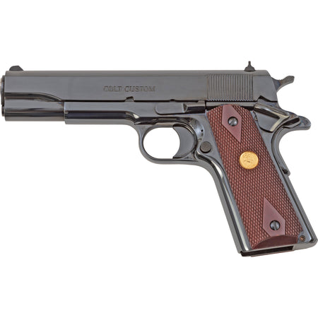 Colt Mfg O1911CRB 1911 Government 45 ACP 7+1 5" Stainless National Match Barrel, Polished Blued Serrated Steel Slide & Frame w/Beavertail, Wood Grip