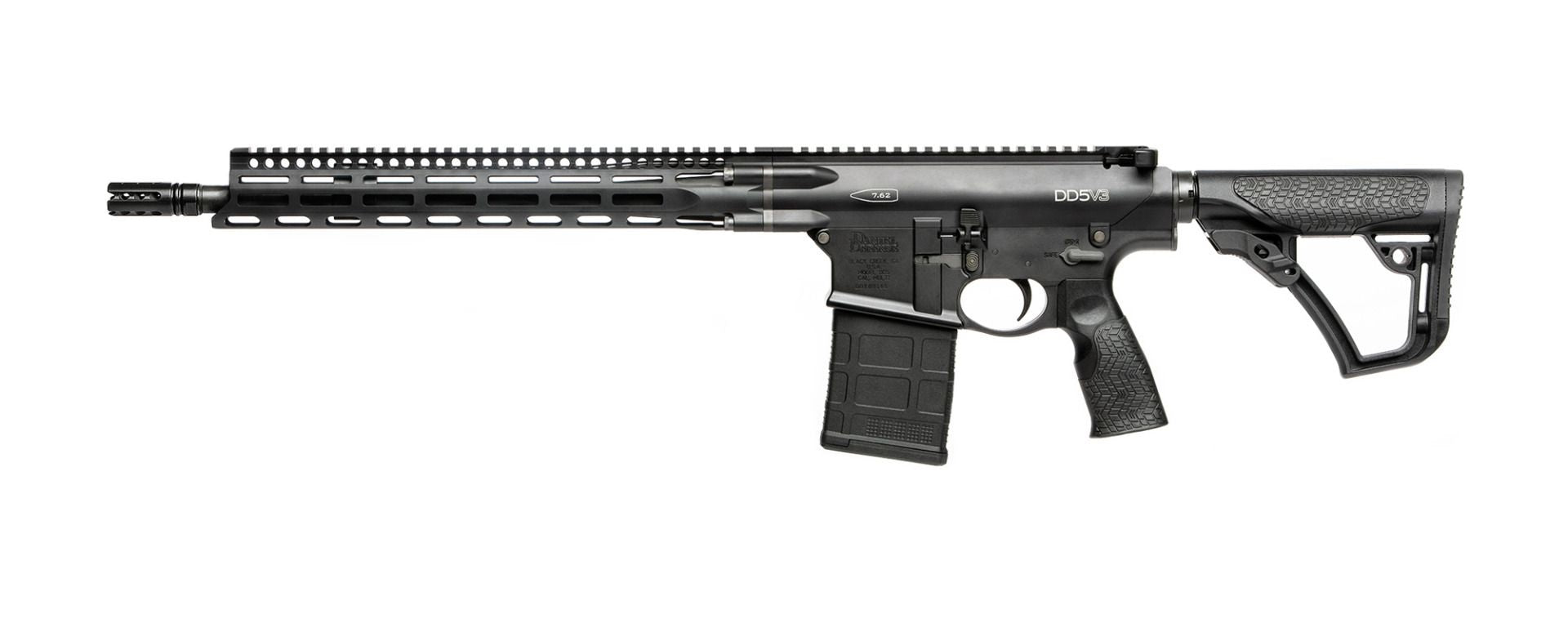 Daniel Defense 0215707258047 DD5 V3 7.62x51mm NATO 16" 20+1 Black Hard Coat Anodized Black Phosphate 6 Position w/SoftTouch Overmolding Stock Black Polymer Grip