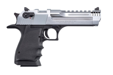 Magnum Research DE50L5BC Desert Eagle L5 50 AE 5" with Muzzle Brake 7+1 Black Hardcoat Anodized Aluminum Frame Brushed Chrome Carbon Steel Slide Black Hogue Wraparound Rubber Grip