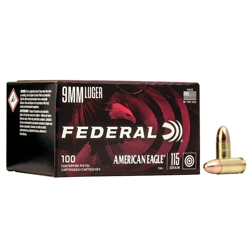 American Eagle  Full Metal Jacket 115 Grain 9mm Luger/Parabellum 1180 fps 029465062477