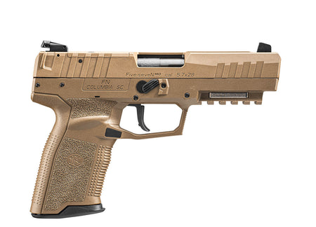 FN 66101277 Five-seveN MRD 5.7x28mm 10+1 4.80" Black Steel Barrel, Flat Dark Earth Optic Cut/Serrated Steel Slide & Polymer Frame w/Picatinny Rail, FDE Textured Polymer Grip, Ambidextrous