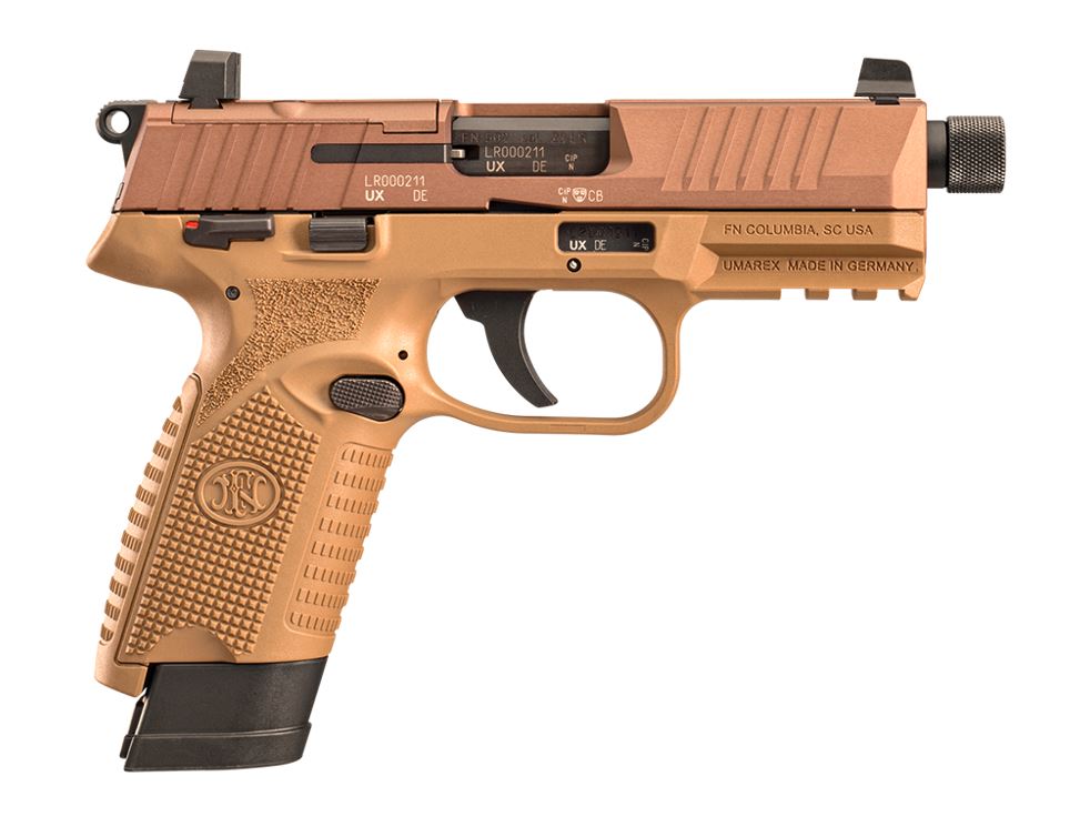FN 66101009 502 Tactical 22 LR 10+1 4.60" Black Steel Threaded Barrel, Flat Dark Earth Optic Ready/Serrated Slide & Polymer Frame w/Picatinny Rail, FDE Textured Polymer Grip, Ambidextrous