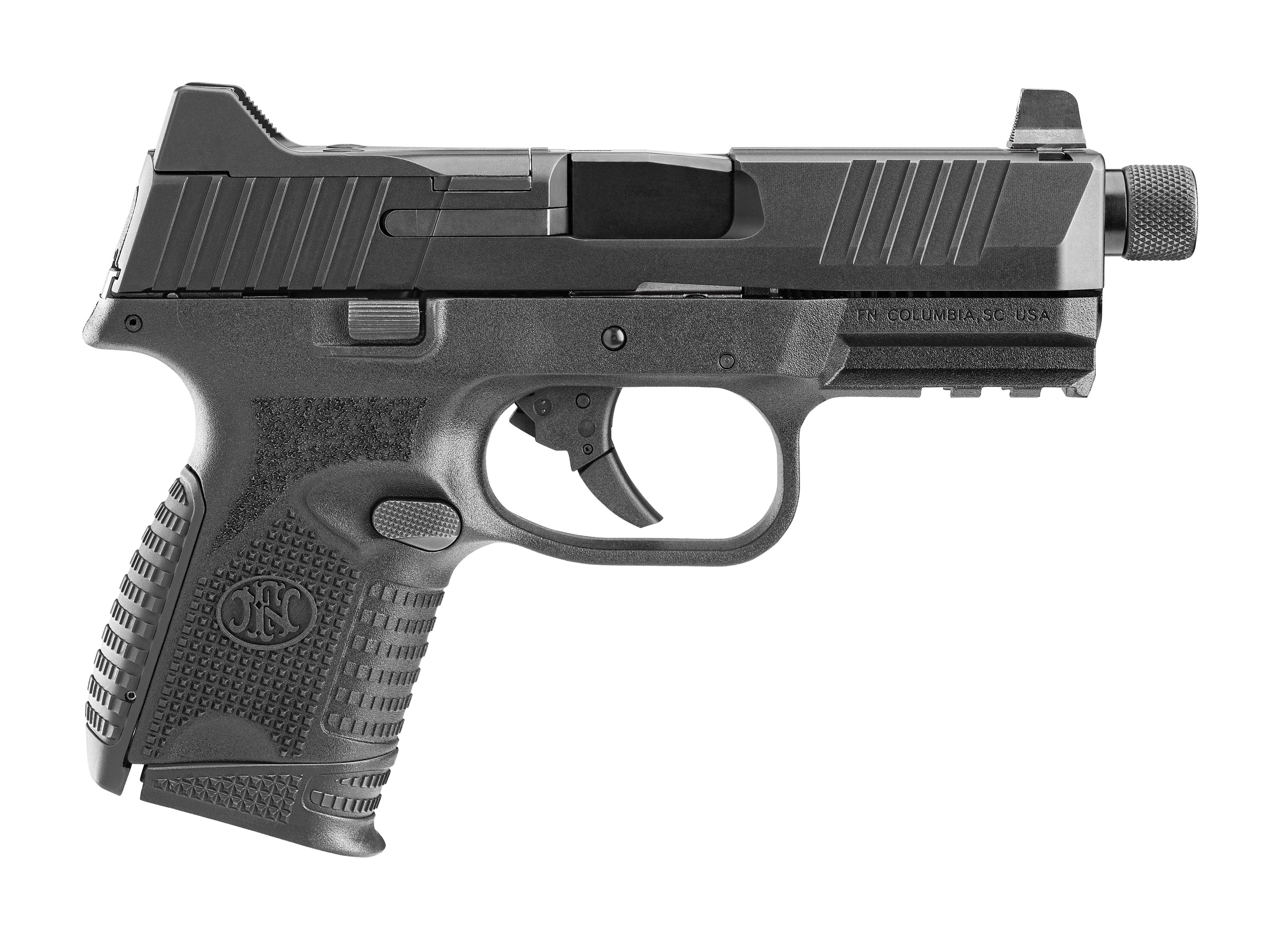 FN 66100783 509CT Compact 9mm Luger 10+1, 4.32" Black Steel Threaded Barrel, Black PVD Optic Cut/Serrated Stainless Steel Slide, Black Polymer Frame w/Picatinny Rail, Ambidextrous