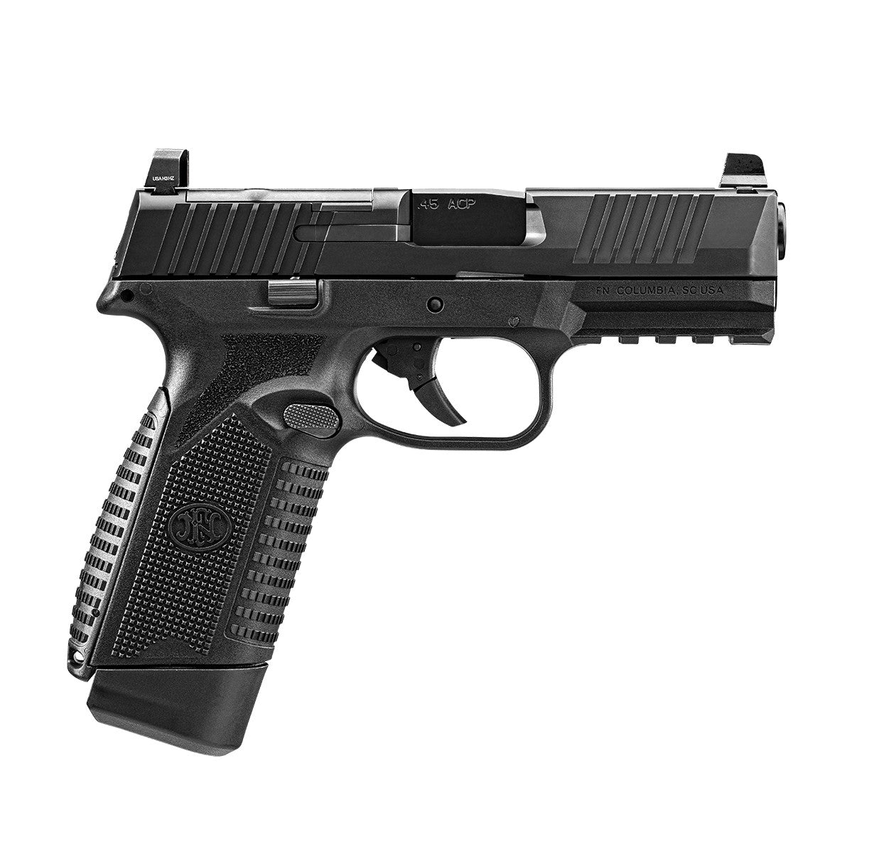 FN 66101387 545 MRD Full Size Frame 45 ACP 15+1, 4.10" Black Target Crown Steel Barrel, Black PVD Optic Cut/Serrated Steel Slide & Polymer Frame w/Picatinny Rail, Ambidextrous