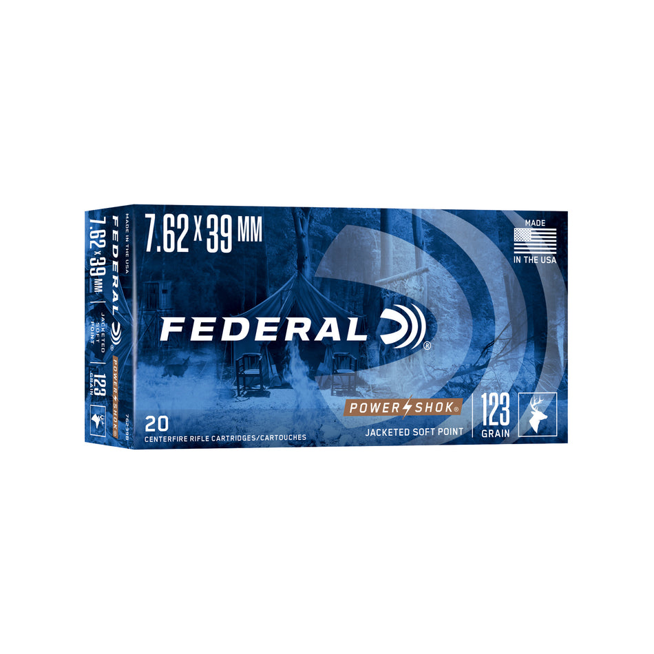Federal 7.62x39mm PowerShok 123 grain Jacketed Soft Point ammunition