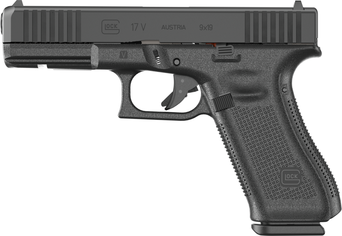 Glock PV1750203 G17 V Standard Frame 9mm Luger 17+1 4.49" Black GMB Barrel, Black nDLC Steel Serrated Slide Black Polymer Frame w/Accessory Rail, Textured Polymer Grip, Ambidextrous