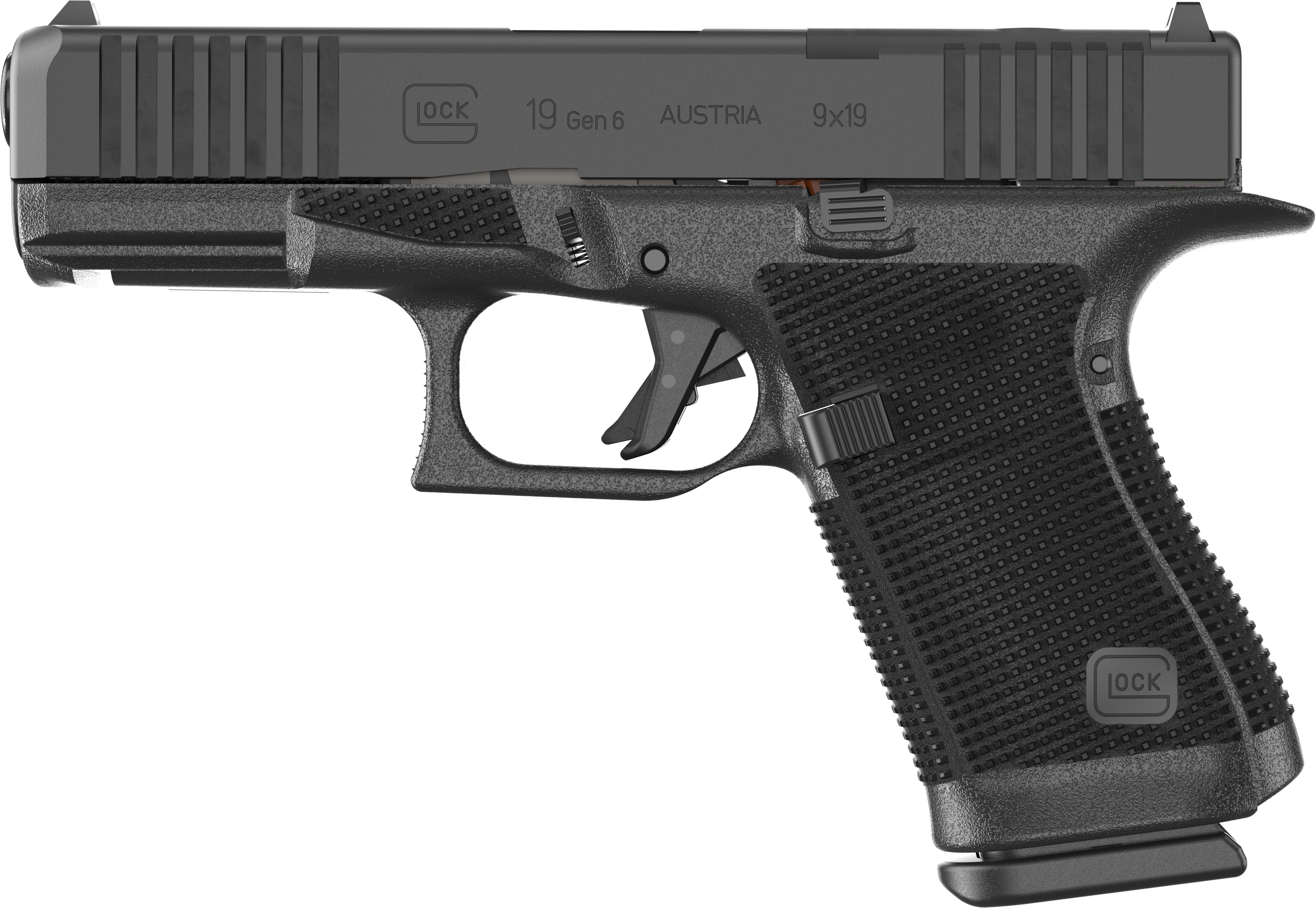 Glock P61950203 G19 Gen6 9mm Luger 15+1 4.02" Black GMB Barrel & Optic Ready/Serrated Slide, Black Polymer Frame w/Accessory Rail, Interchangeable Backstrap Grip, Ambidextrous