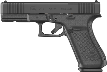 Glock UV2050201MOS G20 V MOS Standard 10mm Auto 10+1 4.61" Black Barrel, Black nDLC Steel Optic Ready/Serrated Slide, Black Polymer Frame w/Accessory Rail, Interchangeable Backstrap, Ambidextrous