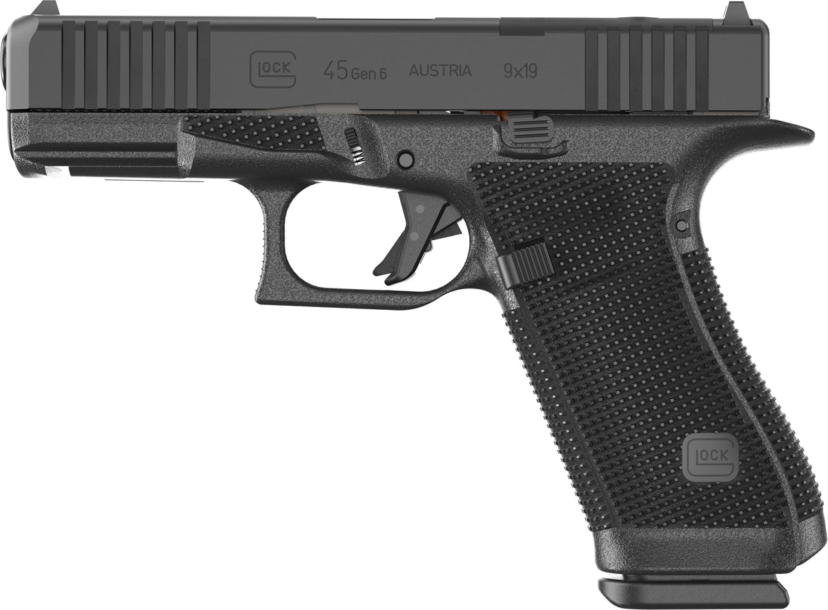 Glock P64550203 G45 Gen6 Crossover Frame 9mm Luger 17+1 4.02" Black GMB Barrel, Black nDLC Steel Optic Ready/Serrated Slide, Black Polymer Frame w/Accessory Rail, Interchangeable Backstrap Grip
