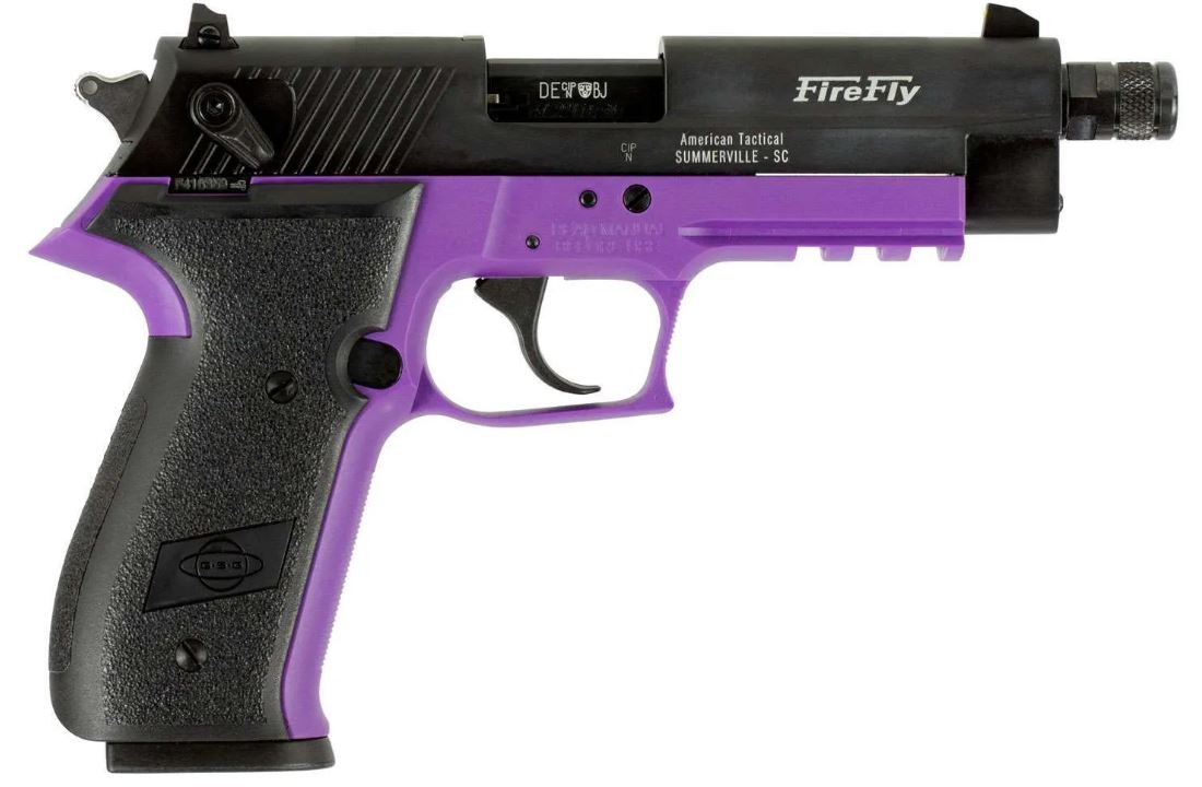 GSG GERG2213TFFLA FireFly 22 LR 13+1 4.90" Black Threaded Barrel, Aluminum Serrated Slide, Purple Aluminum Frame w/Picatinny Rail, Textured Grip